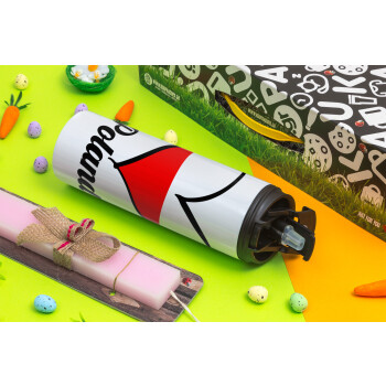 Poland flag, Πασχαλινή Λαμπάδα με Travel Tumbler θερμό με διπλό καπάκι (600ml, BPA free) & κερί αρωματικό πλακέ (30cm) (ΡΟΖ)