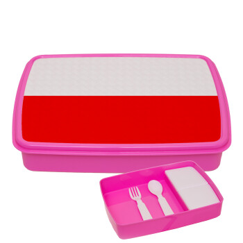 Poland flag, ΡΟΖ παιδικό δοχείο φαγητού (lunchbox) πλαστικό με παιδικά μαχαιροπίρουρα & 2 εσωτερικά δοχεία (BPA-FREE) Lunch Βox M23 x Π18 x Υ4cm