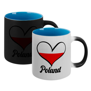 Poland flag, Κούπα Μαγική εσωτερικό μπλε, κεραμική 330ml που αλλάζει χρώμα με το ζεστό ρόφημα (1 τεμάχιο)