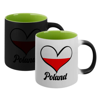 Poland flag, Κούπα Μαγική εσωτερικό πράσινο, κεραμική 330ml που αλλάζει χρώμα με το ζεστό ρόφημα (1 τεμάχιο)
