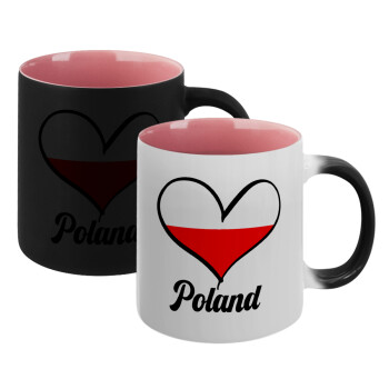 Poland flag, Κούπα Μαγική εσωτερικό ΡΟΖ, κεραμική 330ml που αλλάζει χρώμα με το ζεστό ρόφημα (1 τεμάχιο)