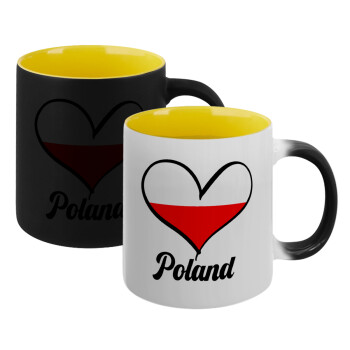 Poland flag, Κούπα Μαγική εσωτερικό κίτρινη, κεραμική 330ml που αλλάζει χρώμα με το ζεστό ρόφημα (1 τεμάχιο)