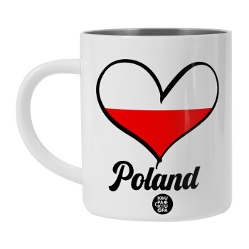 Poland flag, Λευκή Ανοξείδωτη Μεταλλική Κούπα 450ml - Διπλού Τοιχώματος 