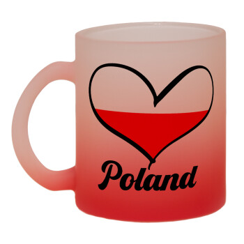 Poland flag, Κούπα γυάλινη δίχρωμη με βάση το κόκκινο ματ, 330ml