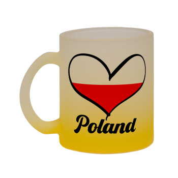 Poland flag, Κούπα γυάλινη δίχρωμη με βάση το κίτρινο ματ, 330ml