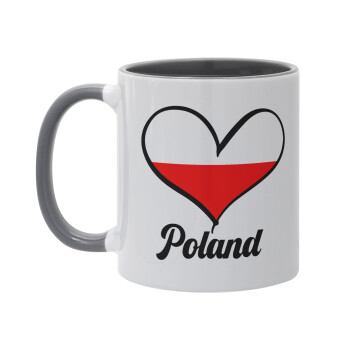 Poland flag, Κούπα χρωματιστή γκρι, κεραμική, 330ml