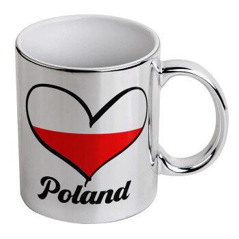Poland flag, Κούπα κεραμική, ασημένια καθρέπτης, 330ml