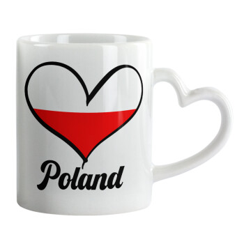 Poland flag, Κούπα καρδιά χερούλι λευκή, κεραμική, 330ml