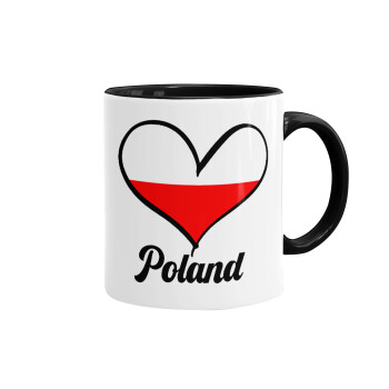 Poland flag, Κούπα χρωματιστή μαύρη, κεραμική, 330ml