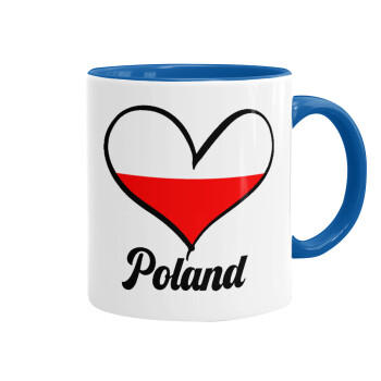 Poland flag, Κούπα χρωματιστή μπλε, κεραμική, 330ml