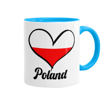 Poland flag, Κούπα χρωματιστή γαλάζια, κεραμική, 330ml