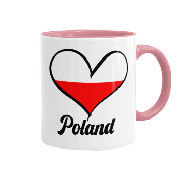 Poland flag, Κούπα χρωματιστή ροζ, κεραμική, 330ml