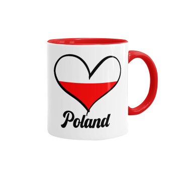 Poland flag, Κούπα χρωματιστή κόκκινη, κεραμική, 330ml