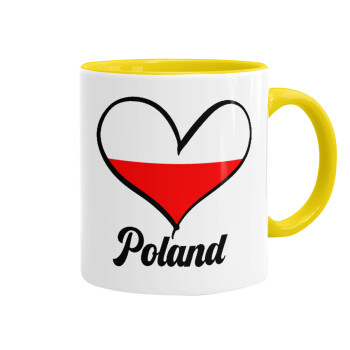 Poland flag, Κούπα χρωματιστή κίτρινη, κεραμική, 330ml