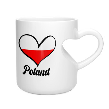 Poland flag, Κούπα καρδιά λευκή, κεραμική, 330ml