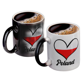 Poland flag, Color changing magic Mug, ceramic, 330ml when adding hot liquid inside, the black colour desappears (1 pcs)