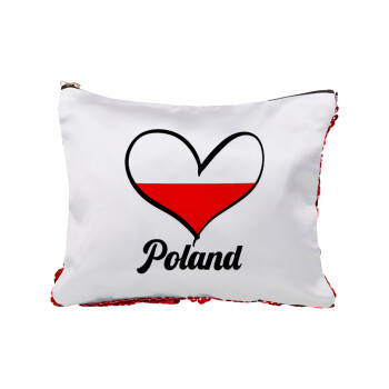 Poland flag, Τσαντάκι νεσεσέρ με πούλιες (Sequin) Κόκκινο