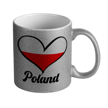 Poland flag, Κούπα Ασημένια Glitter που γυαλίζει, κεραμική, 330ml