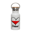 Metallic thermos (Stainless steel) White with wooden lid (bamboo), double-walled, 350ml