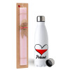 Easter Set, metallic stainless steel water bottle (750ml) & scented flat Easter candle (30cm) (PINK)