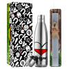 Easter Set, metallic stainless thermos flask (500ml) & scented flat Easter candle (30cm) (GRAY)