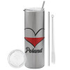 Tumbler stainless steel Silver 600ml, with metal straw & cleaning brush