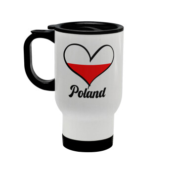 Poland flag, Κούπα ταξιδιού ανοξείδωτη με καπάκι, διπλού τοιχώματος (θερμό) λευκή 450ml
