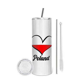 Poland flag, Eco friendly stainless steel tumbler 600ml, with metal straw & cleaning brush