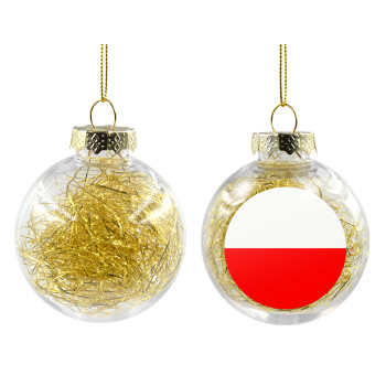 Poland flag, Χριστουγεννιάτικη μπάλα δένδρου διάφανη με χρυσό γέμισμα 8cm