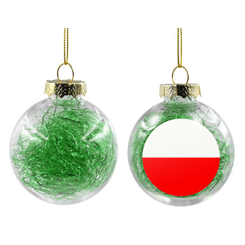 Poland flag, Transparent Christmas tree ball ornament with green filling 8cm