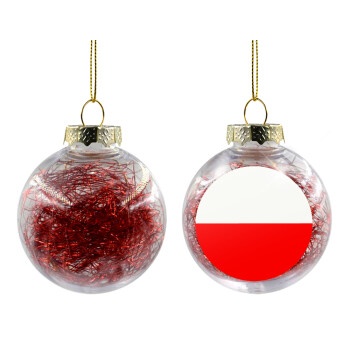 Poland flag, Χριστουγεννιάτικη μπάλα δένδρου διάφανη με κόκκινο γέμισμα 8cm
