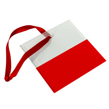 Poland flag, Χριστουγεννιάτικο στολίδι γυάλινο τετράγωνο 9x9cm