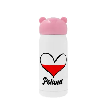 Poland flag, Pink stainless steel thermal flask, 320ml