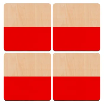Poland flag, ΣΕΤ x4 Σουβέρ ξύλινα τετράγωνα plywood (9cm)