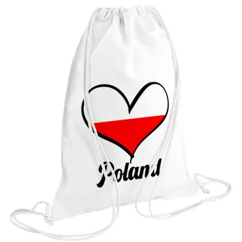 Poland flag, Τσάντα πλάτης πουγκί GYMBAG λευκή (28x40cm)