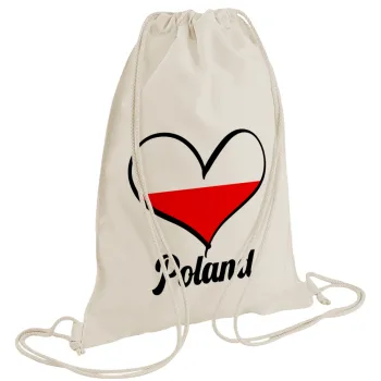 Poland flag, Τσάντα πλάτης πουγκί GYMBAG natural (28x40cm)