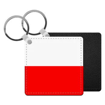 Poland flag, Μπρελόκ Δερματίνη, τετράγωνο ΜΑΥΡΟ (5x5cm)
