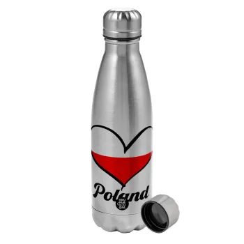 Poland flag, Metallic water bottle, stainless steel, 750ml