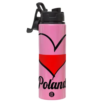 Poland flag, Μεταλλικό παγούρι νερού με καπάκι ασφαλείας, αλουμινίου 850ml