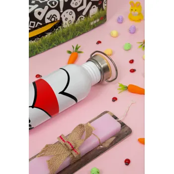 Poland flag, Πασχαλινή Λαμπάδα με παγούρι μεταλλικό (620ml, stainless steel) & κερί αρωματικό πλακέ (30cm) (ΡΟΖ)