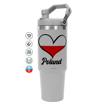 Poland flag, GREY Travel Tumbler with Handle 890ml