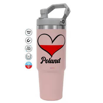 Poland flag, PINK Travel Tumbler with Handle 890ml