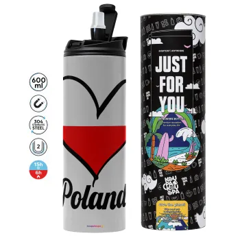 Poland flag, Tumbler stainless steel GREY 600ml