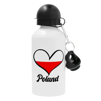 Poland flag, Metal water bottle, White, aluminum 500ml