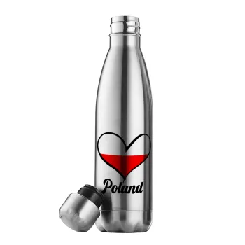 Poland flag, Μεταλλικό παγούρι θερμός Inox (Stainless steel), διπλού τοιχώματος, 500ml
