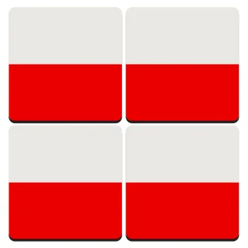 Poland flag, ΣΕΤ 4 Σουβέρ ξύλινα τετράγωνα (9cm)