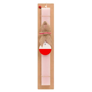 Poland flag, Easter Set, wooden keychain & scented flat Easter candle (30cm) (PINK)
