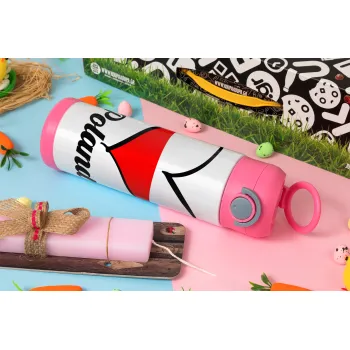 Poland flag, Easter candle, Childrens hot water bottle, stainless steel, with safety straw, PINK (500ml)