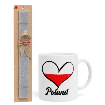 Poland flag, Πασχαλινή Λαμπάδα με Κούπα κεραμική (330ml) & κερί αρωματικό πλακέ (30cm) (ΓΚΡΙ)