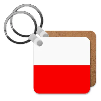 Poland flag, Μπρελόκ Ξύλινο τετράγωνο MDF